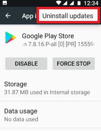 Uninstall Google Play store update to fix error 907 code