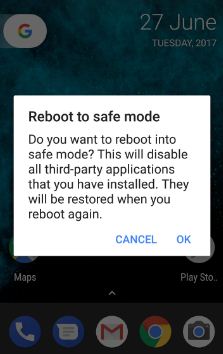 Use safe mode to fix Google pixel restarting again and again issue