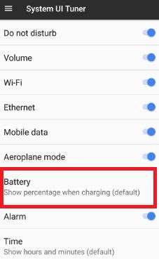 Battery option under system UI tuner on pixel phone
