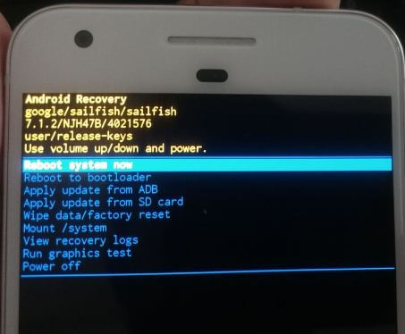 Reboot system on pixel XL phone