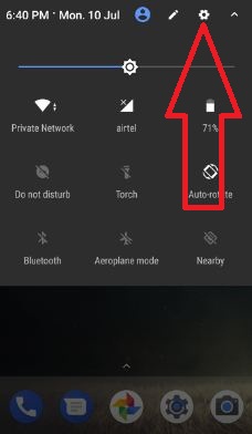 Scroll down notification bar and tap on settings icon in pixel phone