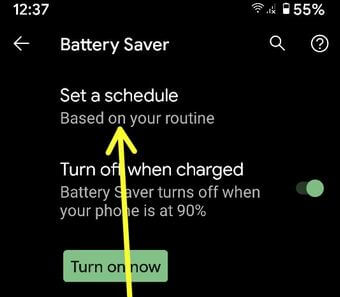 Set schedule to automatically turn on battery saver mode Pixel XL