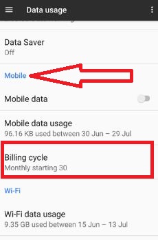 Tap billing cycle under mobile section
