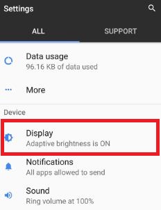 Tap display under device section in Google pixel