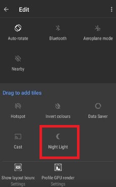 Tap & hold Night Light and move it above screen