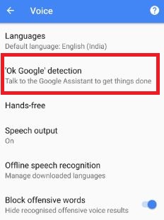 Tap on Ok Google detection under voice feature in pixel