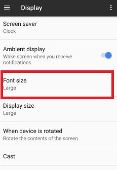 Tap on font size under display settings in pixel phone
