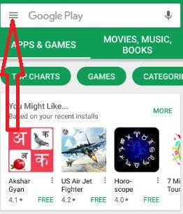 Tap on menu icon in play store