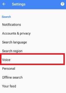 Tap on voice under search section in assistant settings