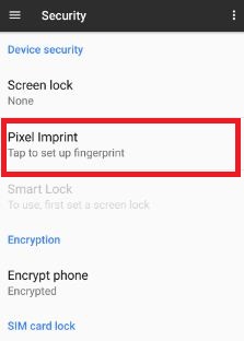 Tap pixel Imprint under security settings
