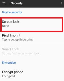 Tap screen lock under device security settings on pixel