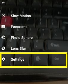 Tap settings in camera app in Google pixel