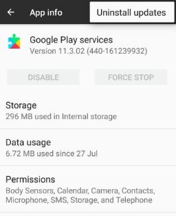Unistall updates of Google Play Services in android nougat