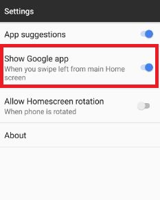 hide Google app page when swipe left from home screen in Pixel