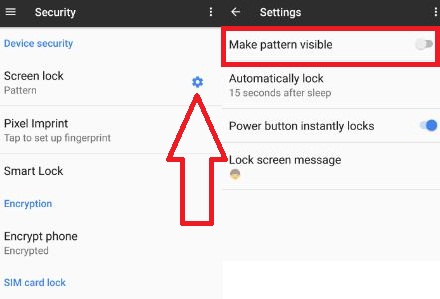 hide pattern lock dots on Google pixel and pixel XL phone