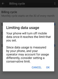 set mobile data usage limit in pixel XL