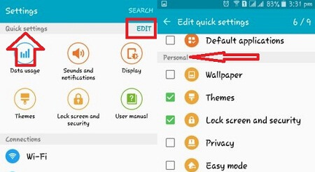 Edit quick settings on android lollipop device