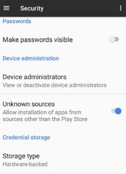 Enable unknown sources android to install third party apk