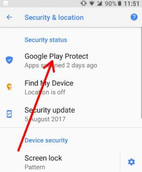 Google Play protect under security in android 8.0 Oreo
