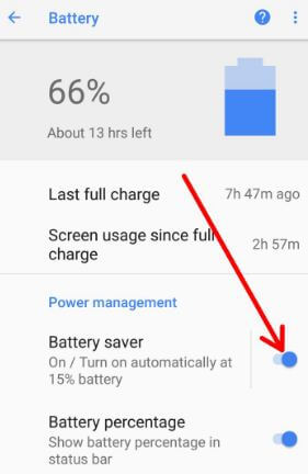 How to enable battery saver mode in android 8.0 Oreo phone