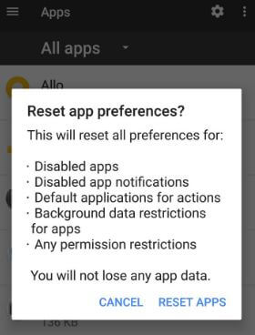 How to reset app preferences Google Pixel phone