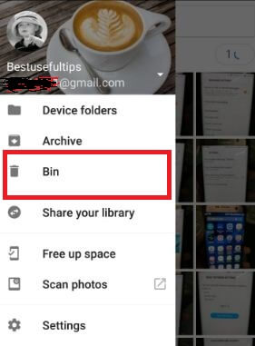 Tap on Bin to see accidently deleted photos and videos on android