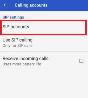 Tap on SIP accounts under SIP settings