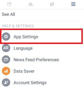 Tap on app settings in facebook app