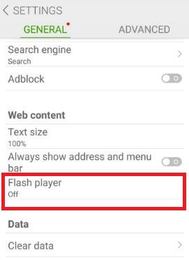 Tap on falsh player under web content in dolphin browser