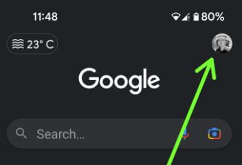 Tap profile icon on Google app in Pixels