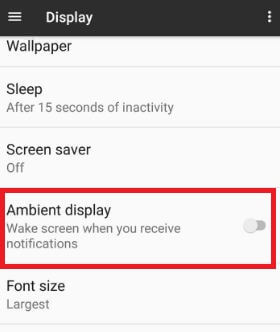 Turn off ambient display in android 8.0 Oreo device