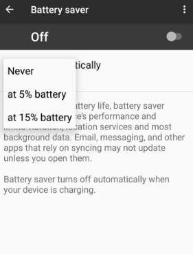 Turn on automatically battery saver mode on android Oreo