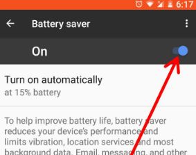 Turn on battery saver in android Oreo to fix battery issue