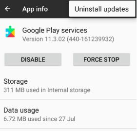 Uninstall Google play services updates in your pixel XL devices