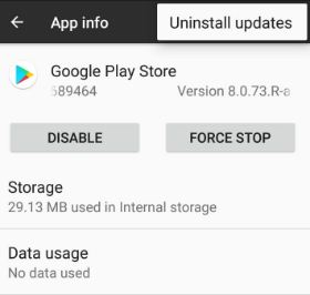 Uninstall updates of play store in your pixel XL devices