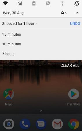 change android O snooze notification time in Google Pixel XL