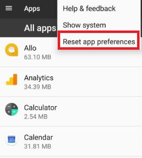 reset app preferences Google Pixel XL phone