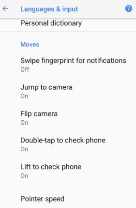 use moves gestures on Android Oreo 8.0 phone