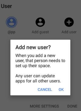 Add user to android 8.0 Oreo using quick settings menu