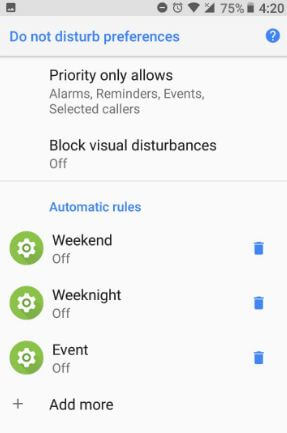 Adjust do not disturb settings in android Oreo 8.0 phone