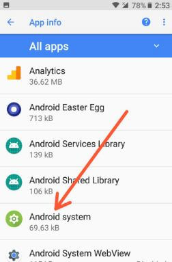 Android System info in Oreo app info settings