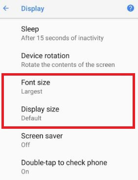 Change display size in android Oreo using display section