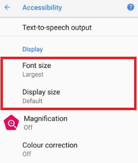 Change font size in android Oreo using accessibility settings