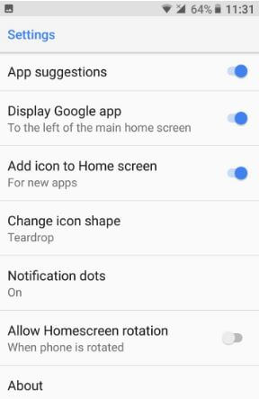 Customize home screen settings on android Oreo 8.0