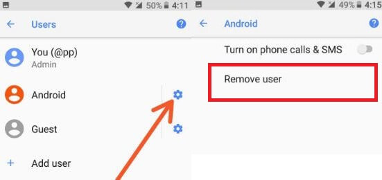Delete user account in android Oreo