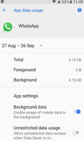 Disable app background data in android 8.0 Oreo