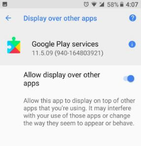 Disable display over other apps on android Oreo 8.0