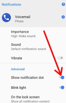 Disable notification dots Phone app in Oreo