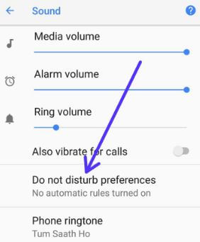 Do Not Disturb preferences settings in android Oreo