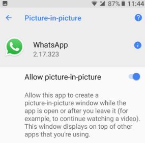 Enable picture-in-picture mode in WhatsApp video call